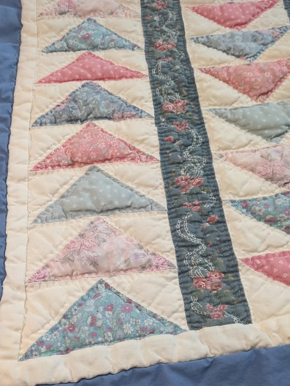 Vintage Patchwork Quilted Pillowcases Set of 2 Standard Blue Pink Floral Cottage